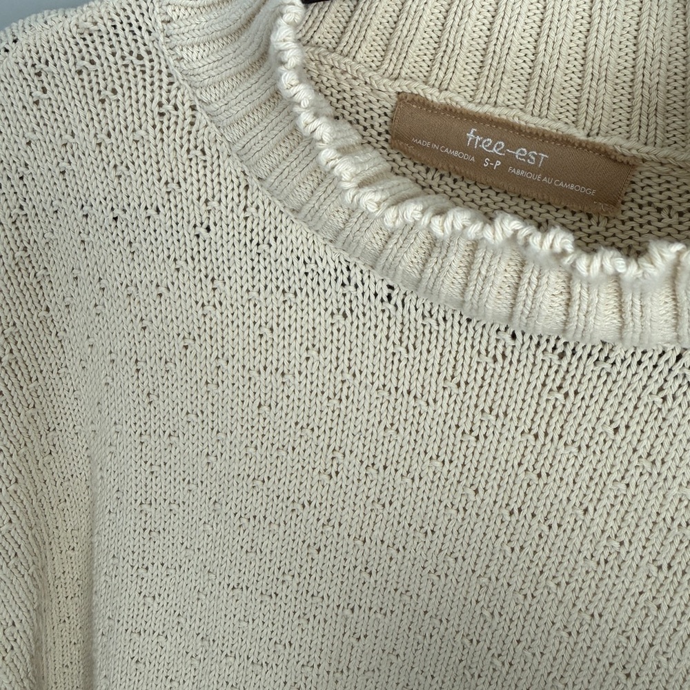 free-est Free People Cream 100% Cotton Mockneck Pullover Sweater Small Knit - Picture 3 of 5